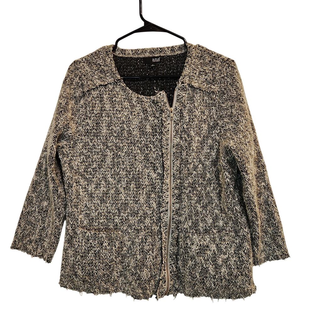 A.N.A A New Approach Black Crewneck Full Zip Preppy Tweed Blazer Jacket Size XL